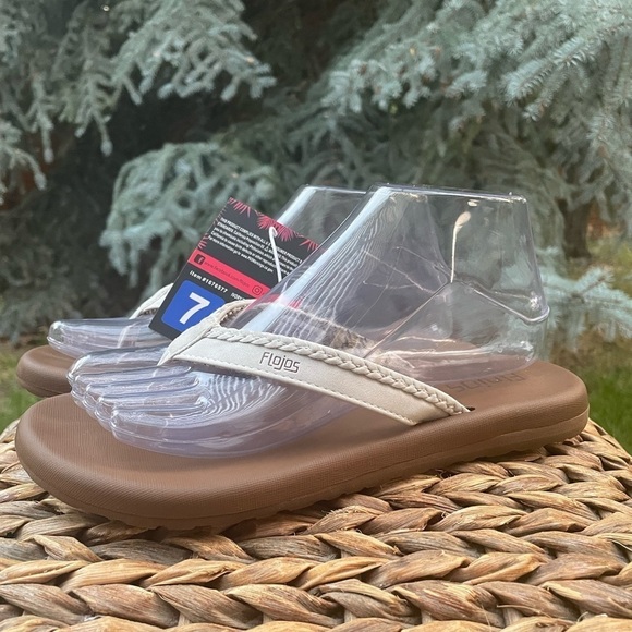 NEW Flojos Ivory Tan with Braided Edge Flip Flop Thong Toe Flat Sandals. Size 7 - Picture 9 of 10